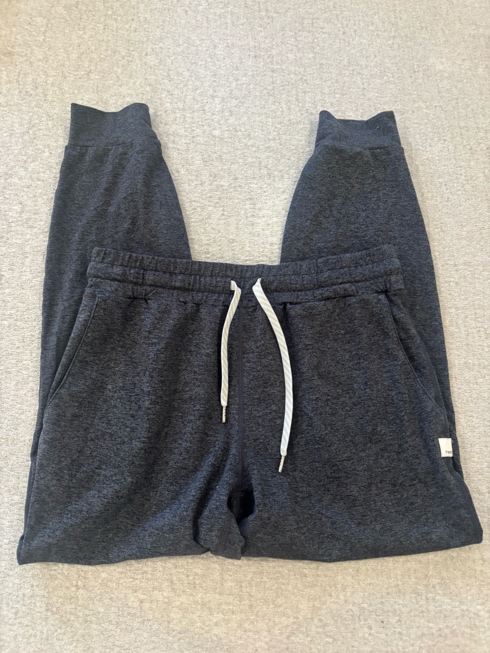Vuori Charcoal Heather Jogger Sweatpants with White Drawstring